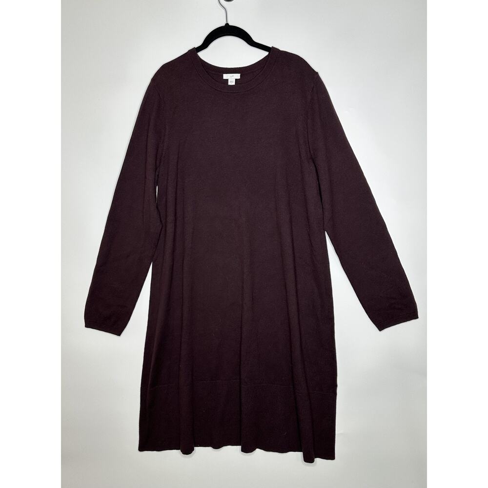 J Jill Sweater Dress Womens Large Dark Fig Purple Long Sleeve Knit Pullover NWT